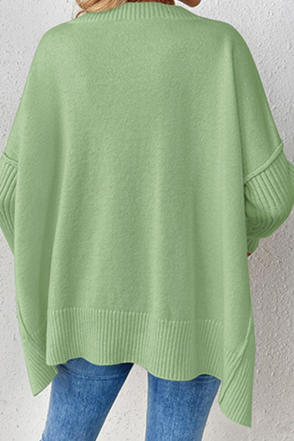 Slit V - Neck Dropped Shoulder Sweater - ViarousViarousViarous
