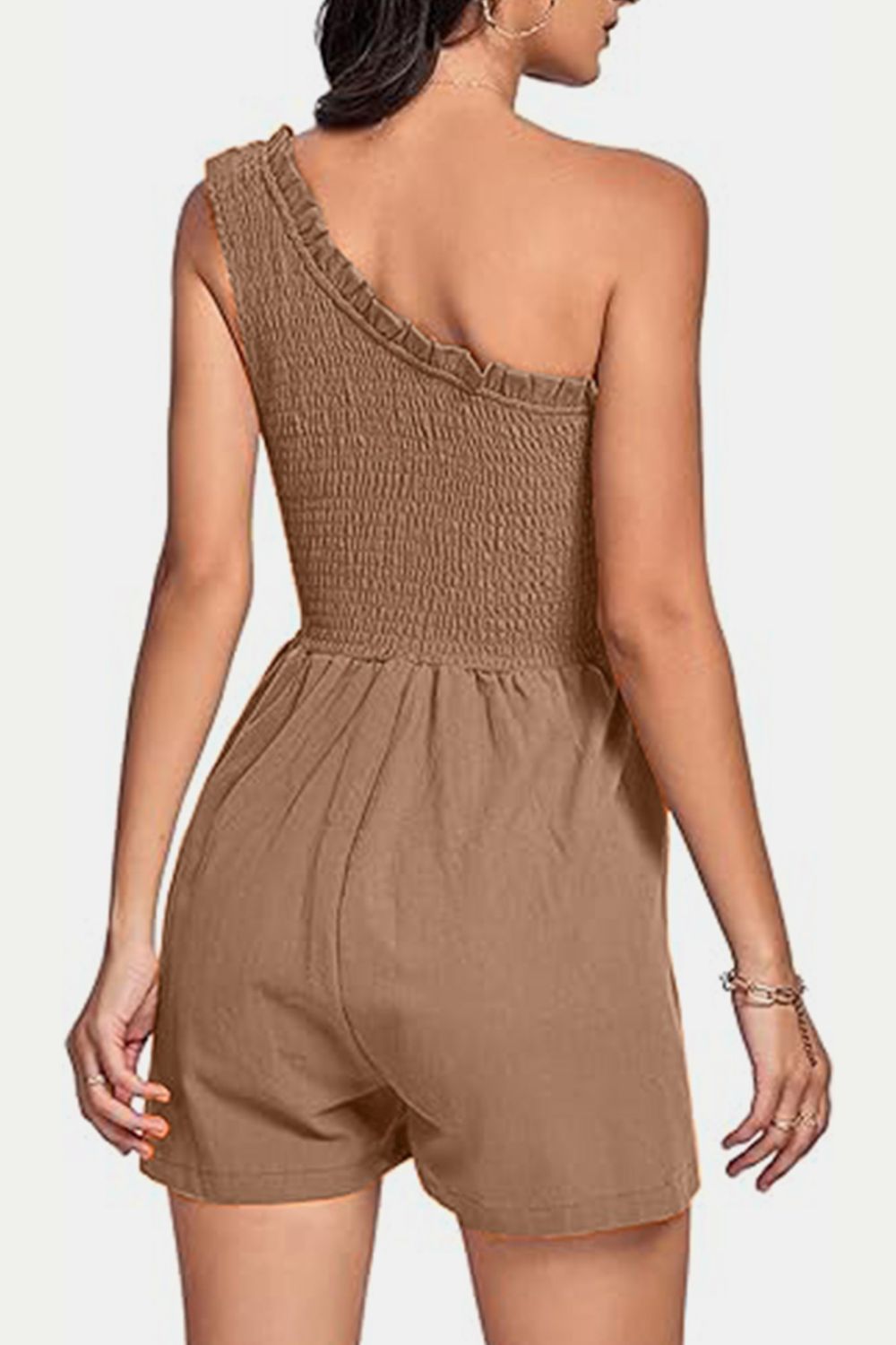 Smocked Single Shoulder Romper - ViarousViarousViarous