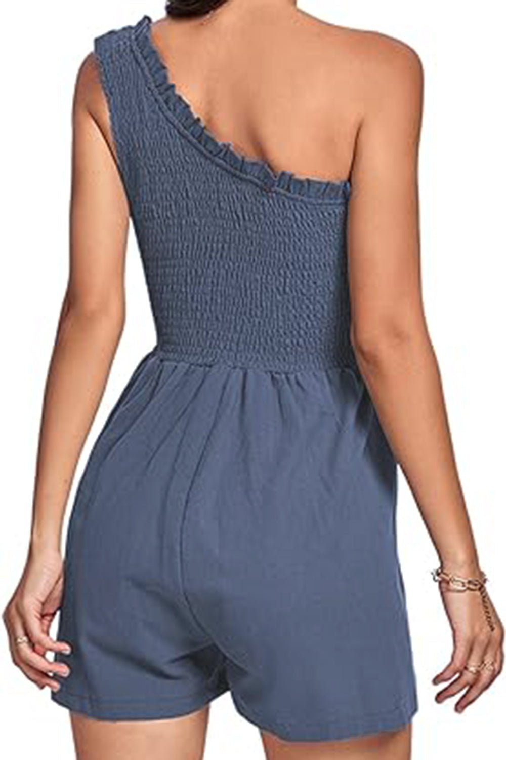 Smocked Single Shoulder Romper - ViarousViarousViarous
