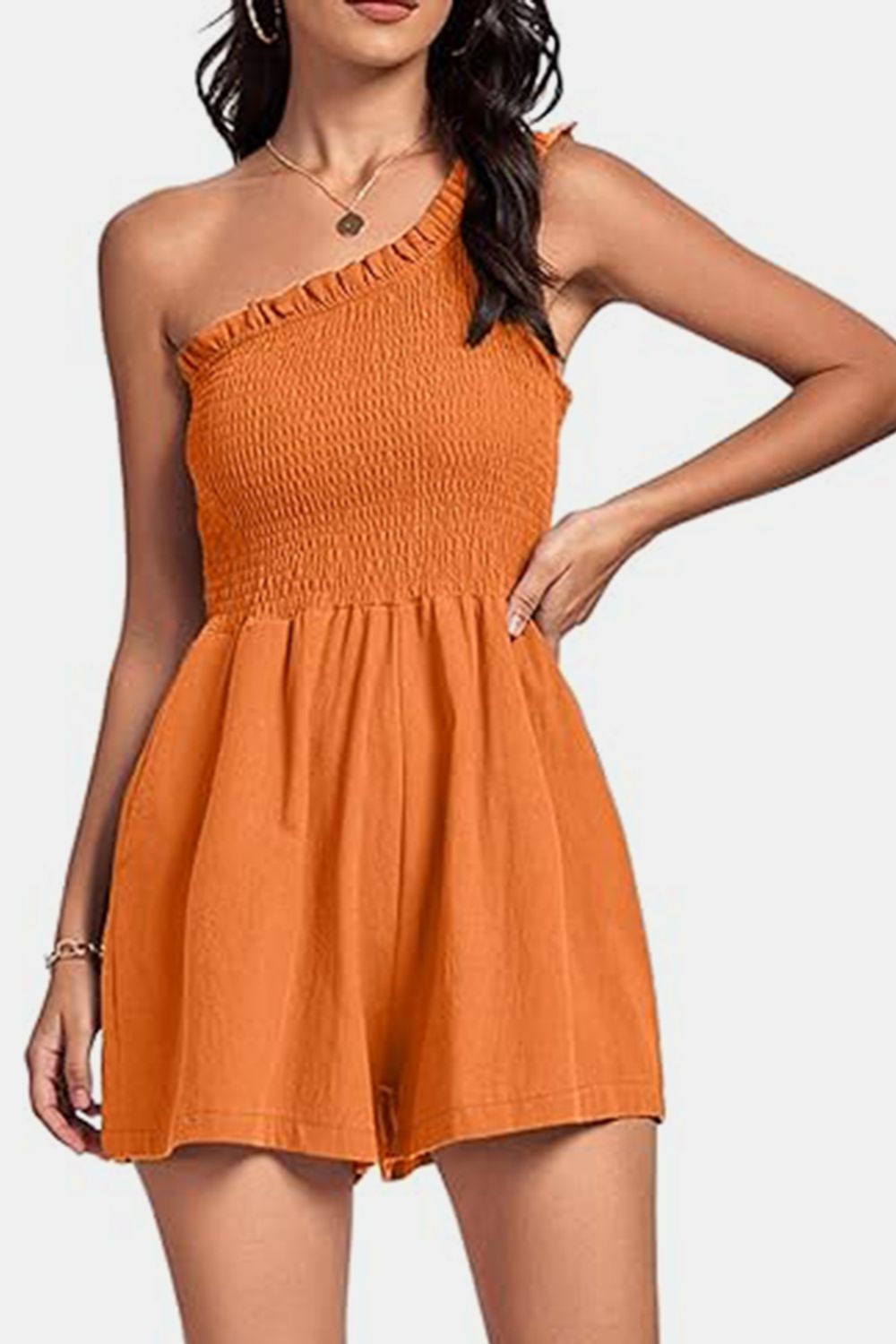 Smocked Single Shoulder Romper - ViarousViarousViarous