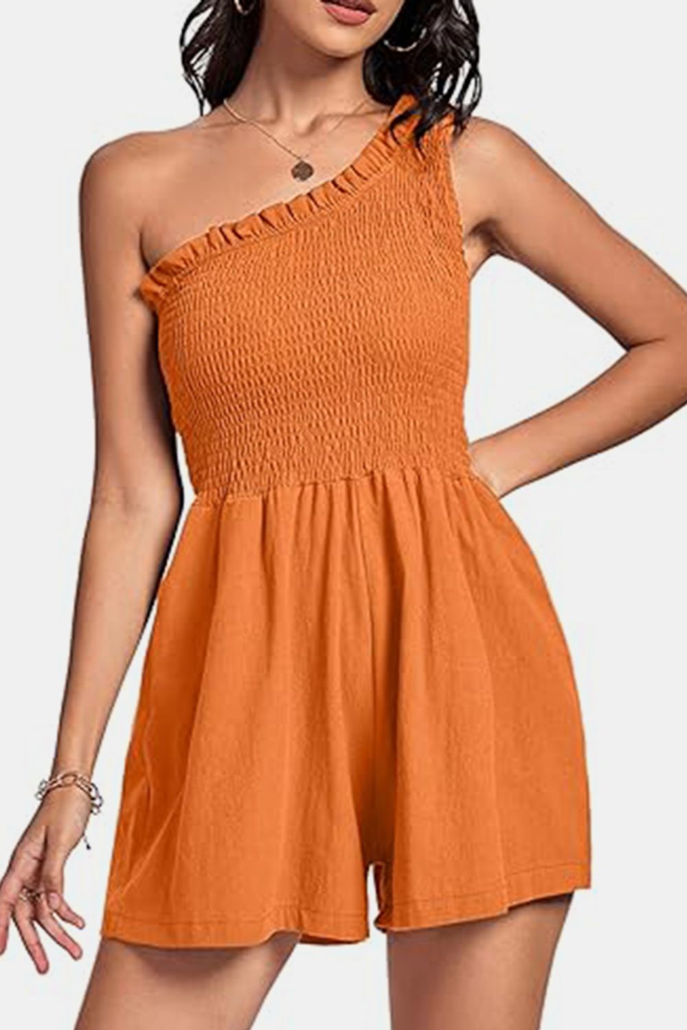 Smocked Single Shoulder Romper - ViarousViarousViarous