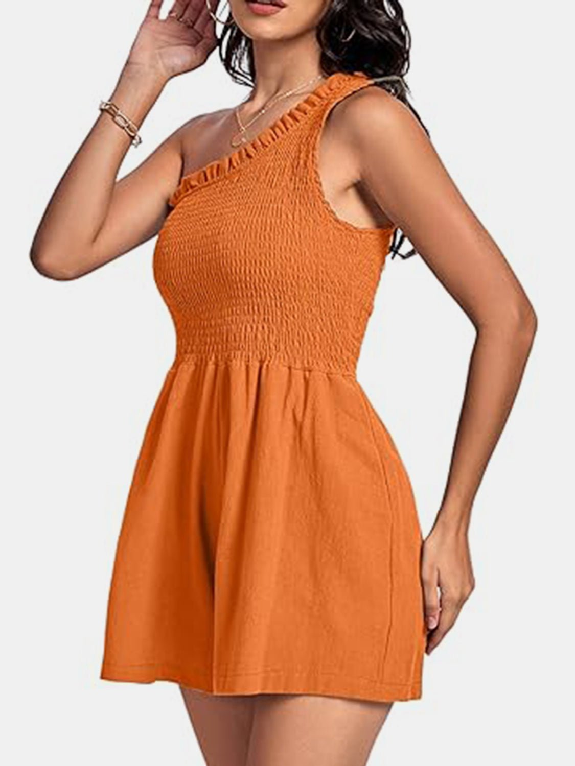 Smocked Single Shoulder Romper - ViarousViarousViarous