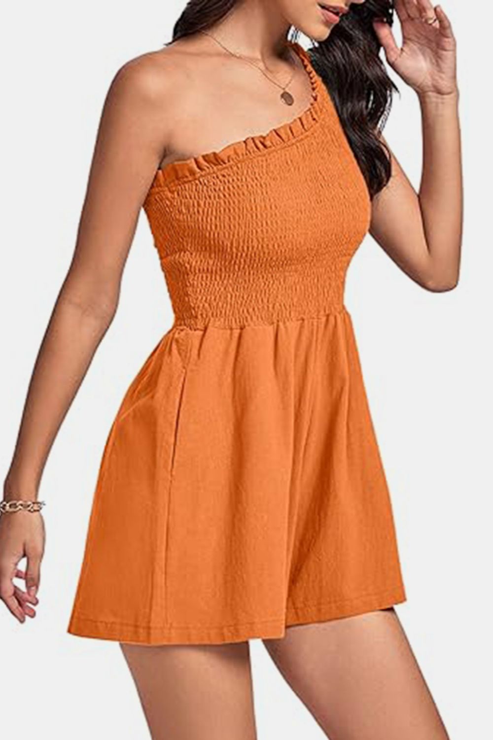 Smocked Single Shoulder Romper - ViarousViarousViarous