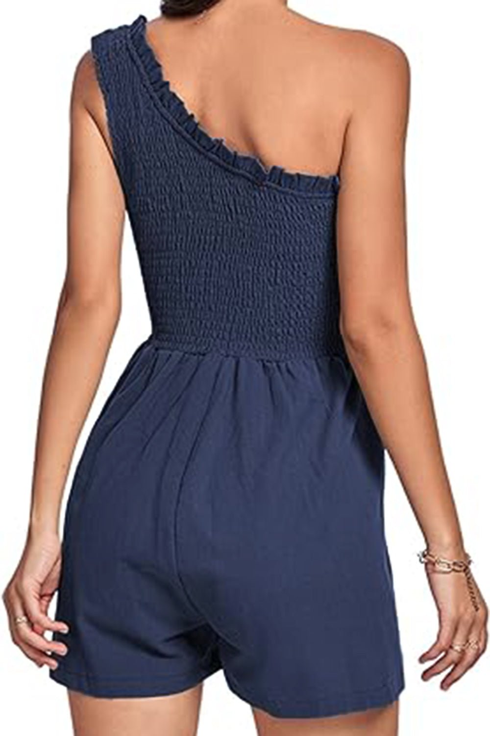 Smocked Single Shoulder Romper - ViarousViarousViarous