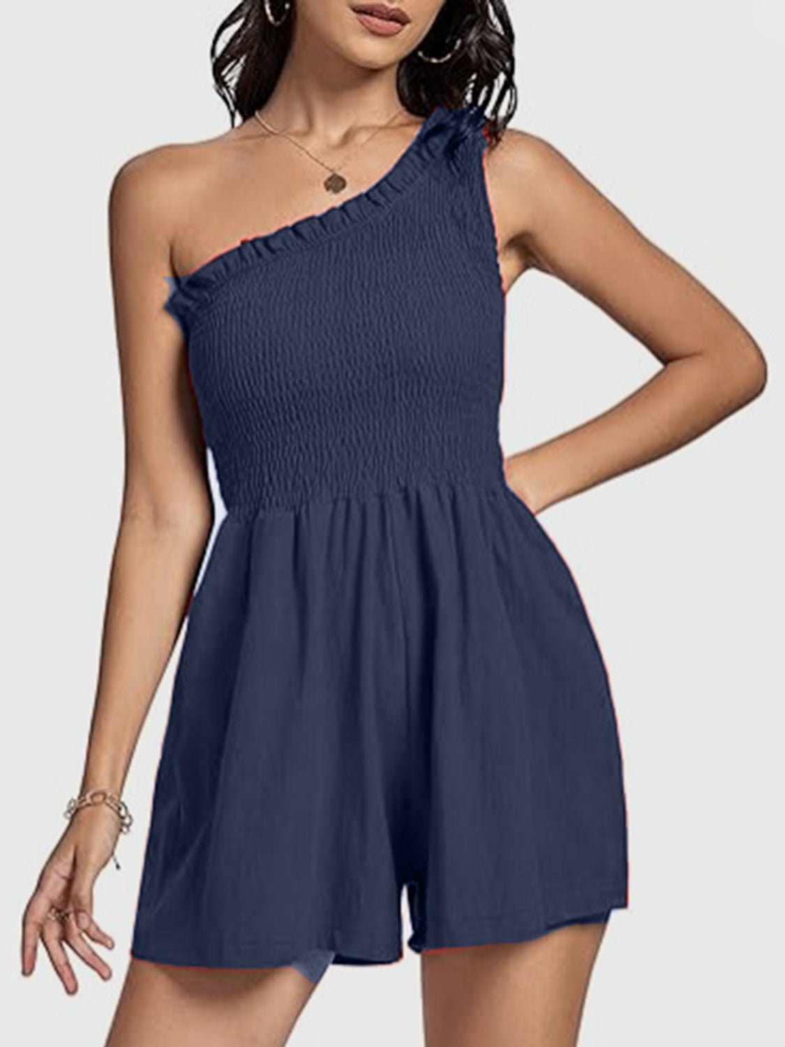 Smocked Single Shoulder Romper - ViarousViarousViarous