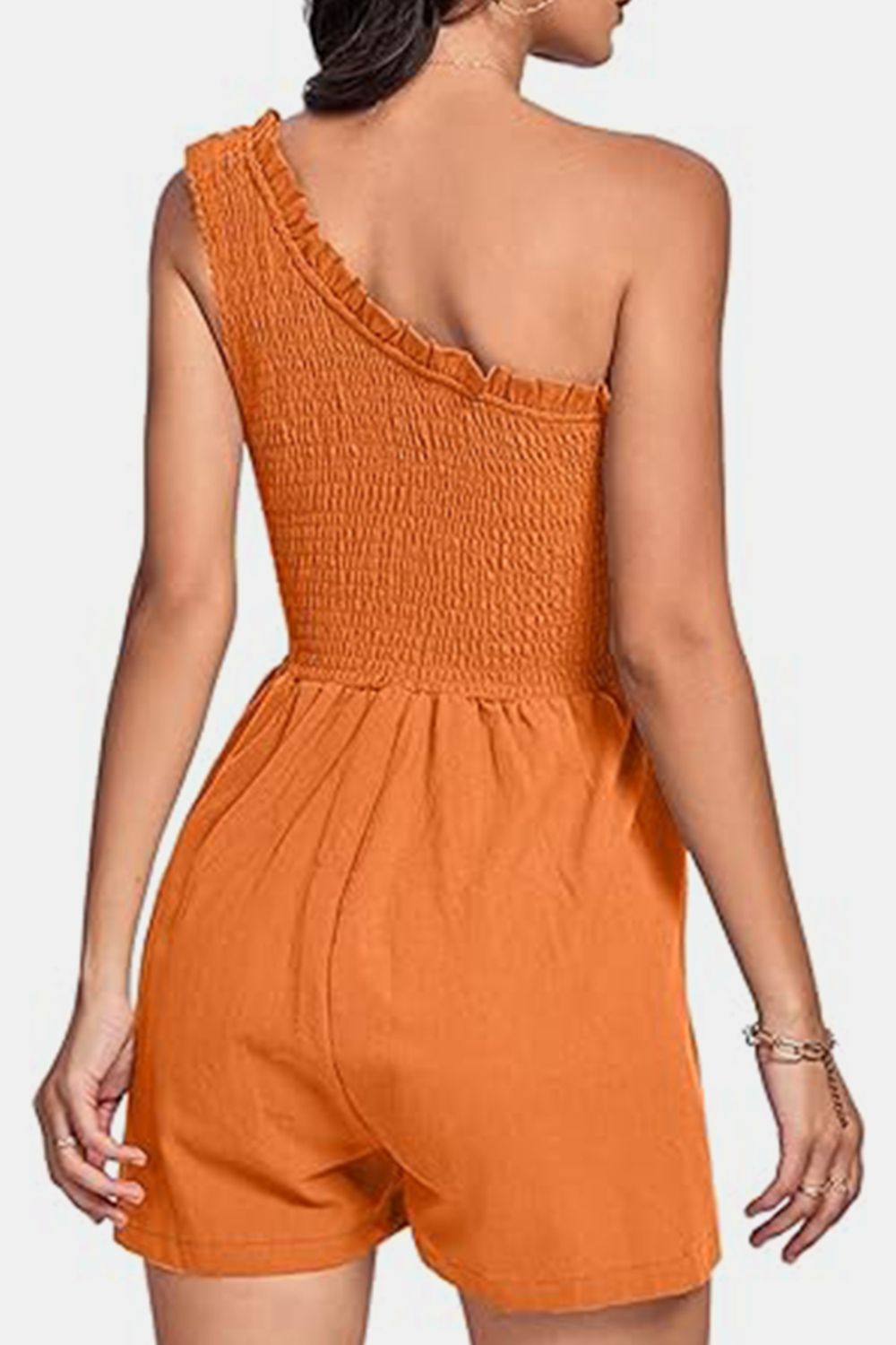 Smocked Single Shoulder Romper - ViarousViarousViarous