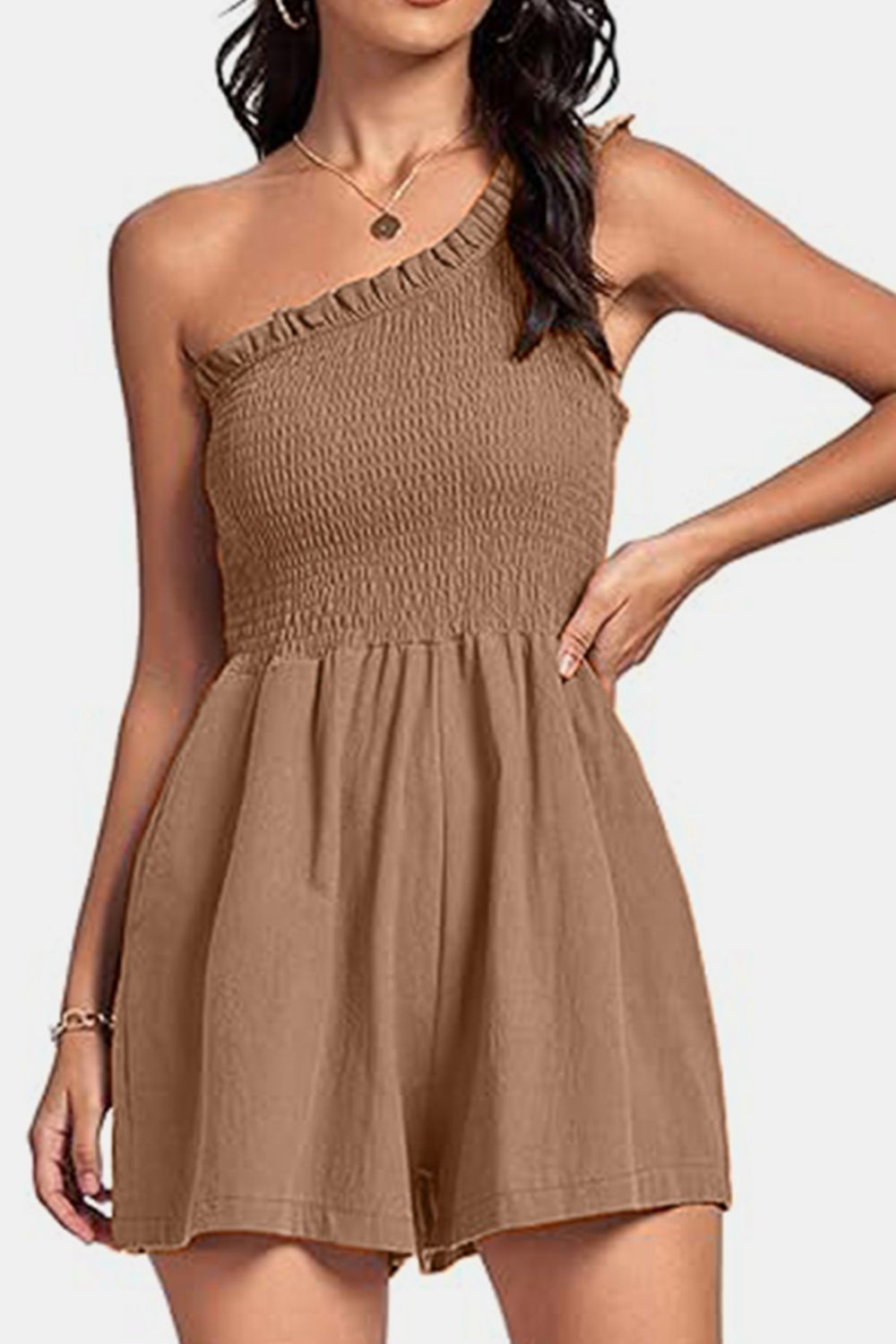 Smocked Single Shoulder Romper - ViarousViarousViarous