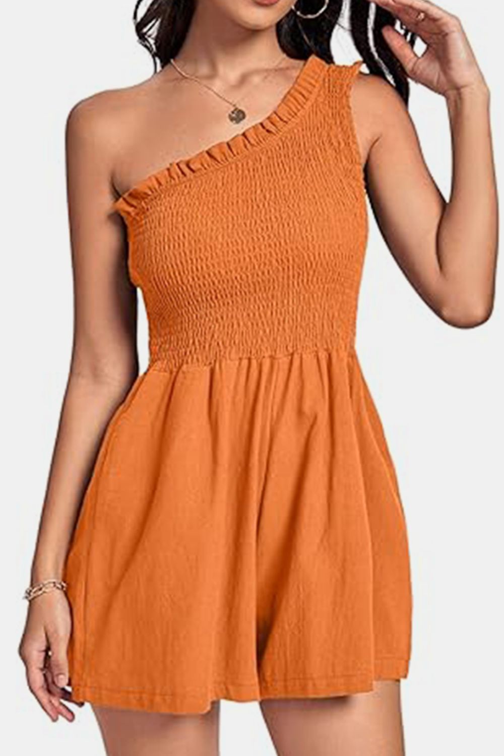 Smocked Single Shoulder Romper - ViarousViarousViarous
