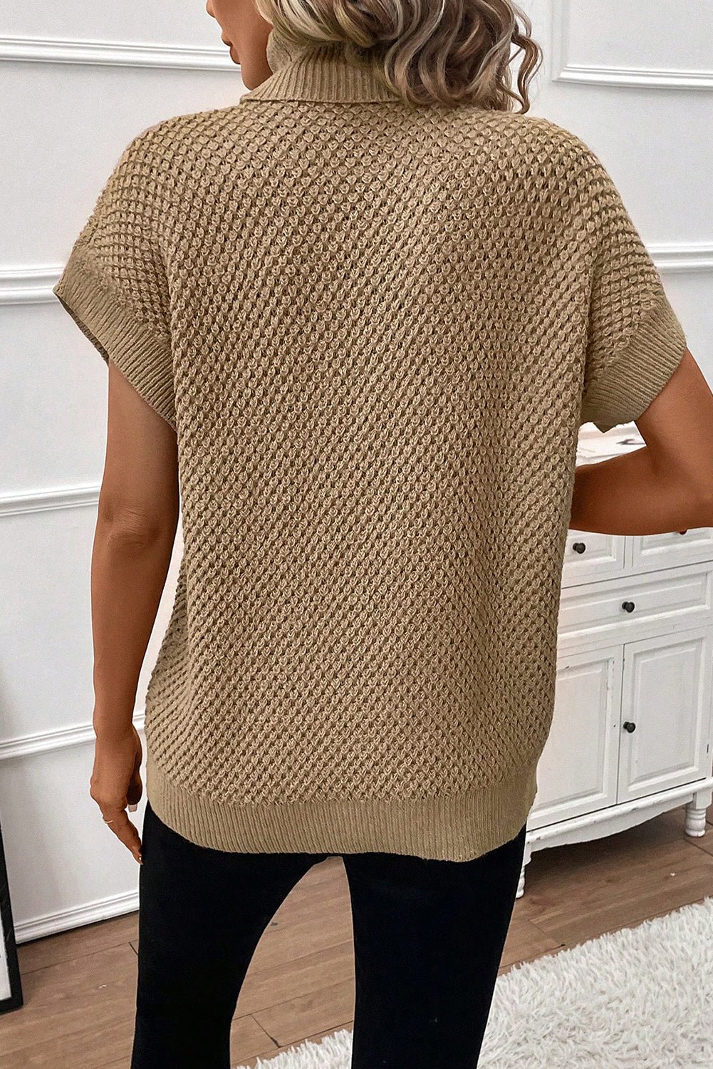 Solid Color Turtleneck Short Sleeve Sweater - ViarousViarousViarous