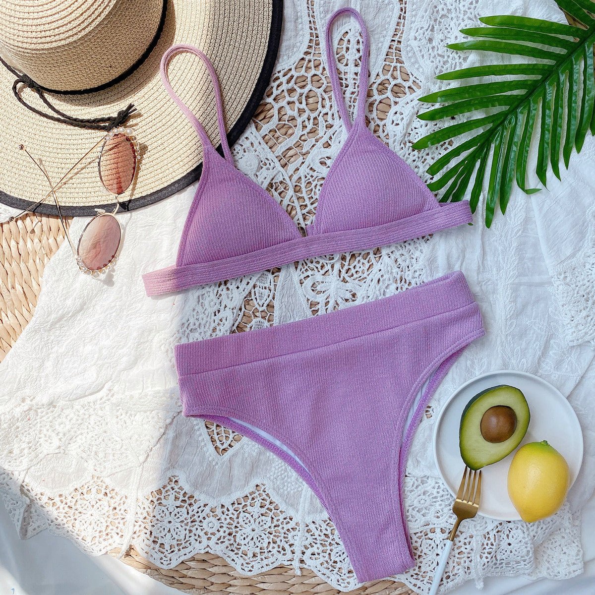 Spaghetti Strap Ribbed Bikini Set - ViarousViarousViarous