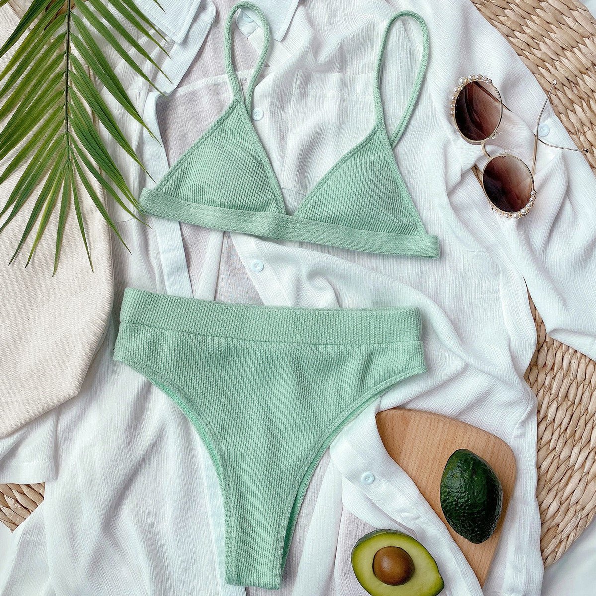 Spaghetti Strap Ribbed Bikini Set - ViarousViarousViarous