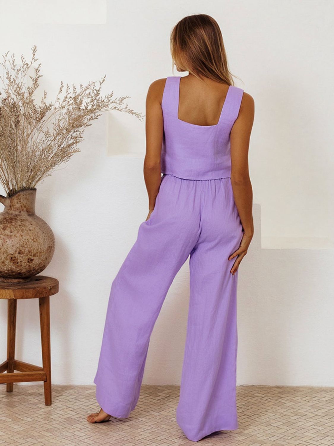 Square Neck Sleeveless Top and Pants Set - ViarousViarousViarous