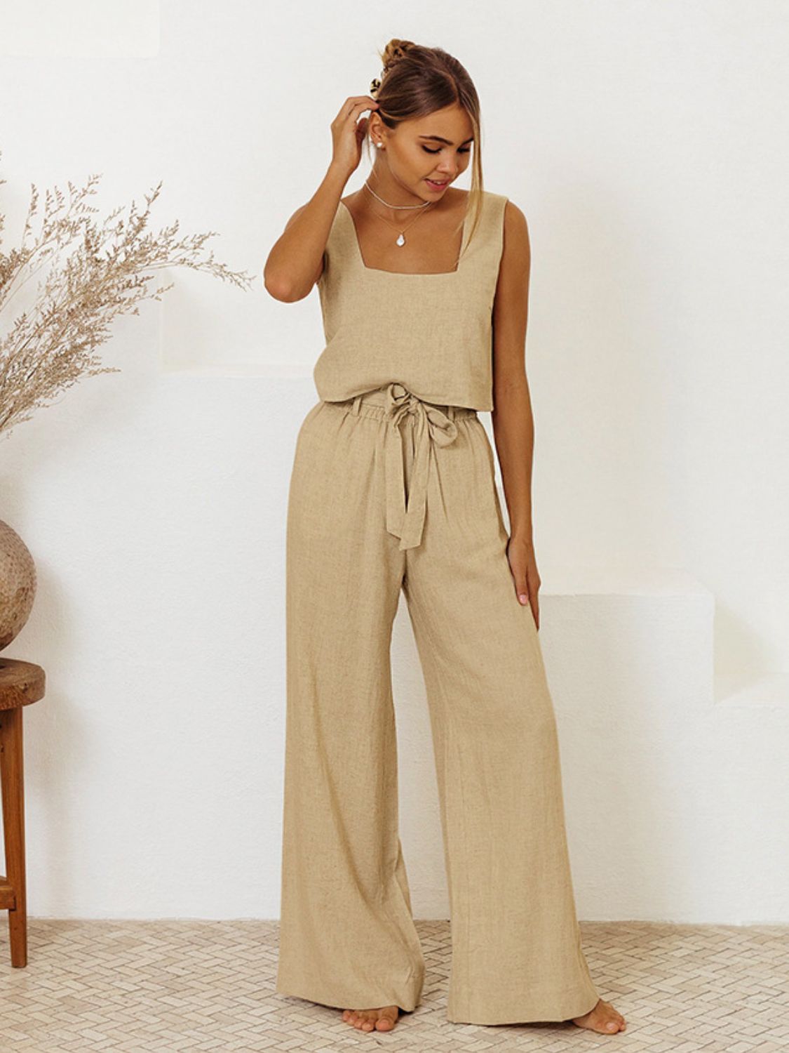 Square Neck Sleeveless Top and Pants Set - ViarousViarousViarous