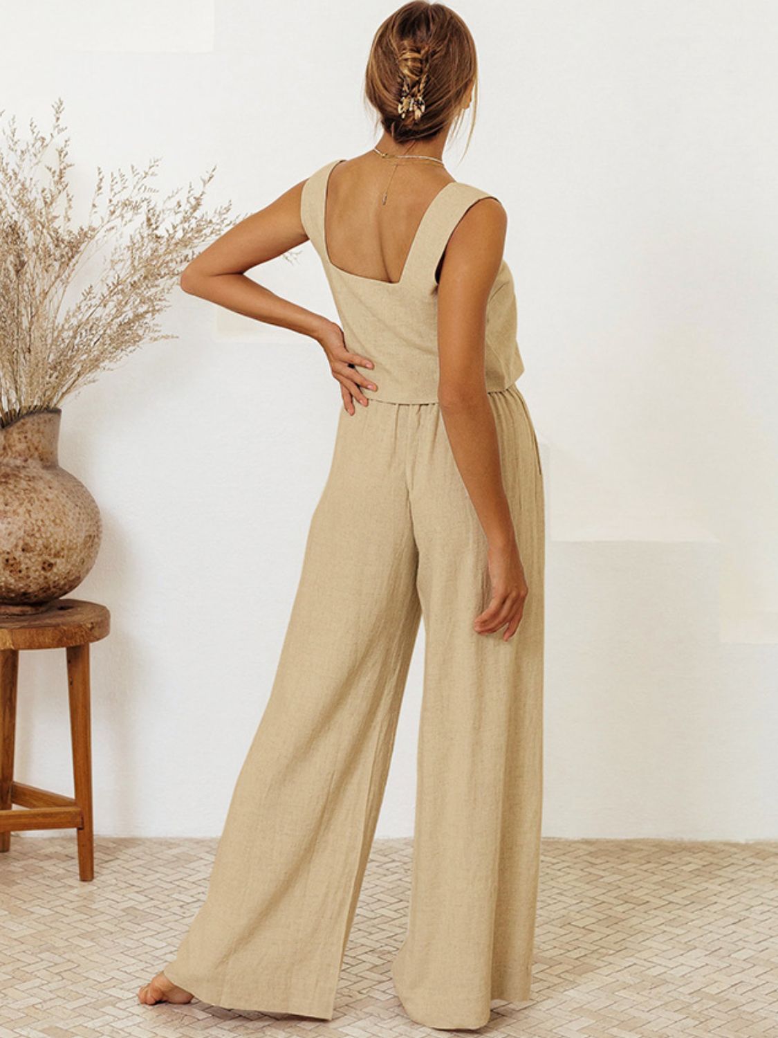 Square Neck Sleeveless Top and Pants Set - ViarousViarousViarous