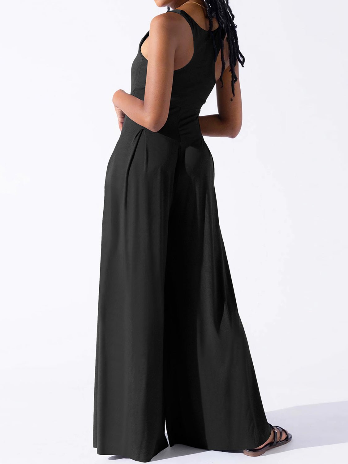 Square Neck Wide Strap Jumpsuit - ViarousViarousViarous