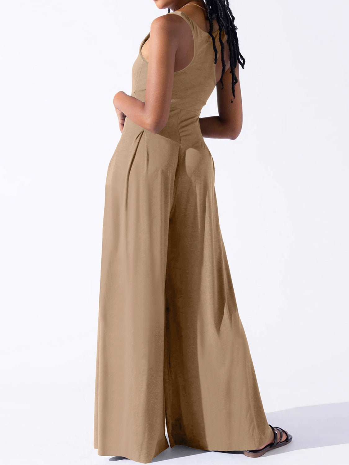 Square Neck Wide Strap Jumpsuit - ViarousViarousViarous