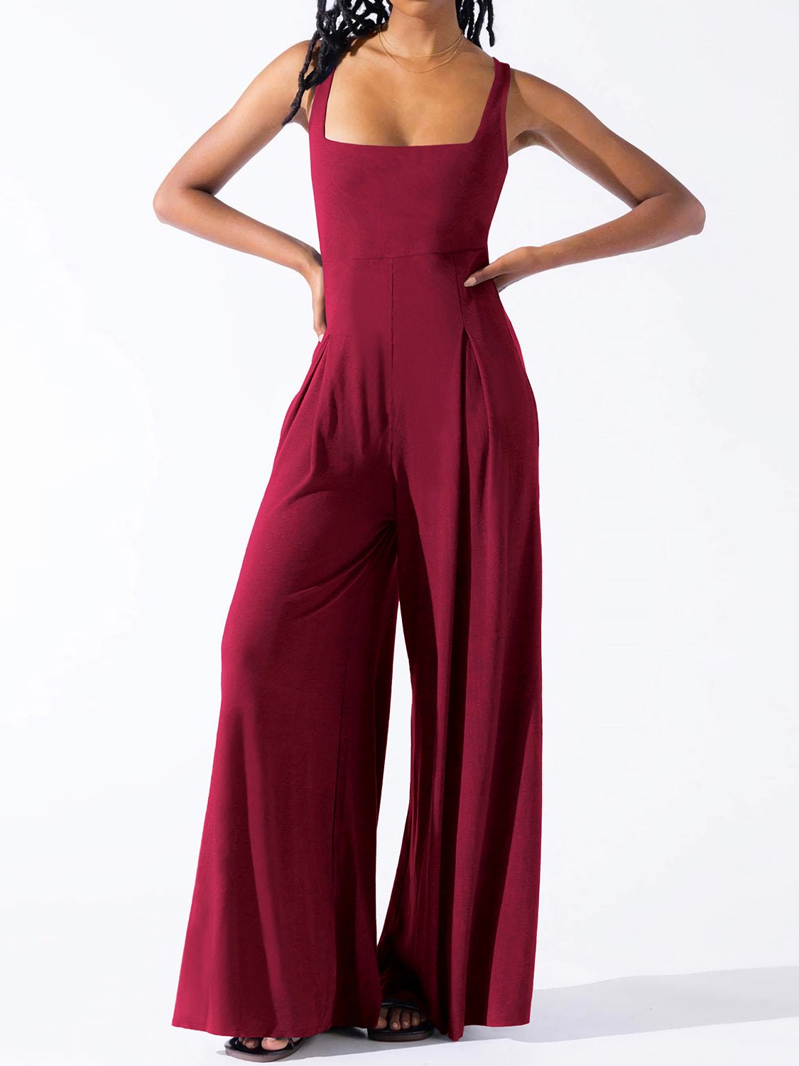Square Neck Wide Strap Jumpsuit - ViarousViarousViarous