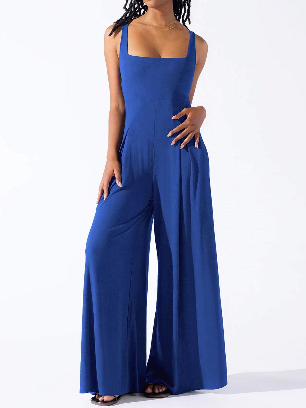 Square Neck Wide Strap Jumpsuit - ViarousViarousViarous