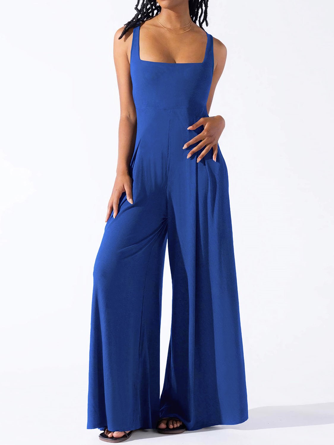 Square Neck Wide Strap Jumpsuit - ViarousViarousViarous