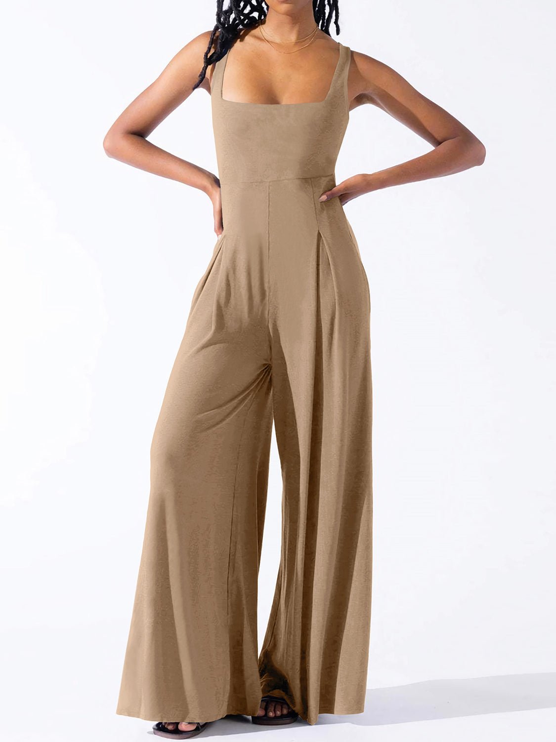 Square Neck Wide Strap Jumpsuit - ViarousViarousViarous