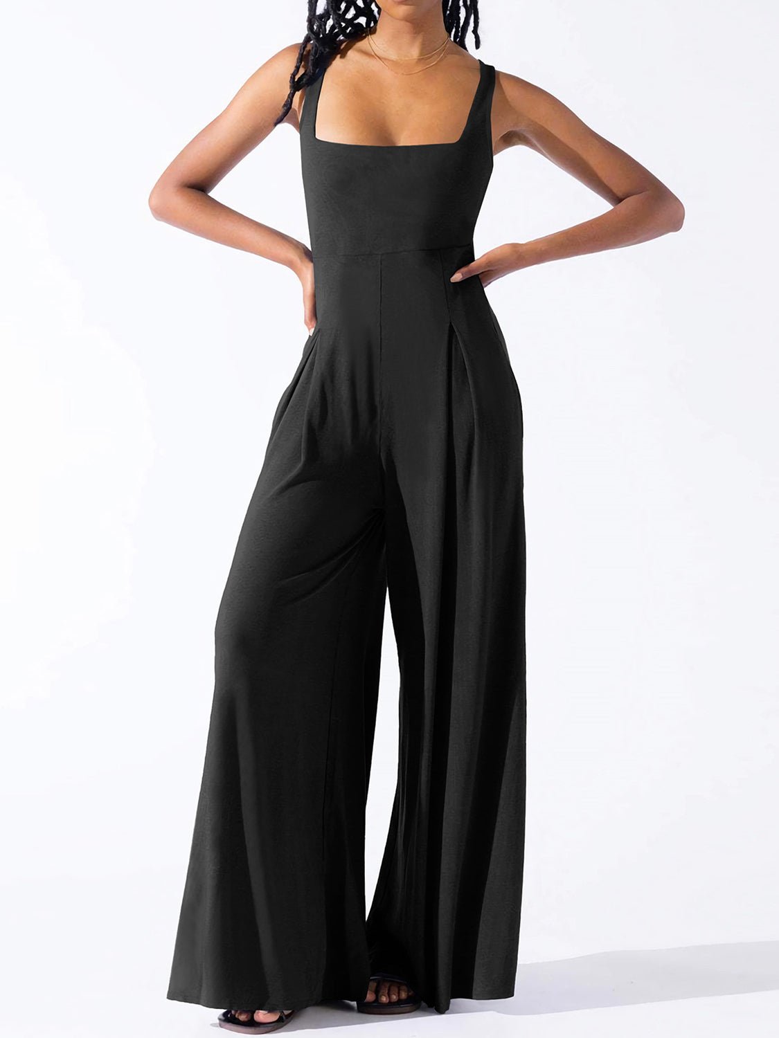 Square Neck Wide Strap Jumpsuit - ViarousViarousViarous