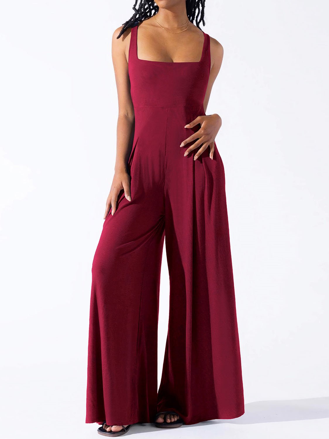 Square Neck Wide Strap Jumpsuit - ViarousViarousViarous