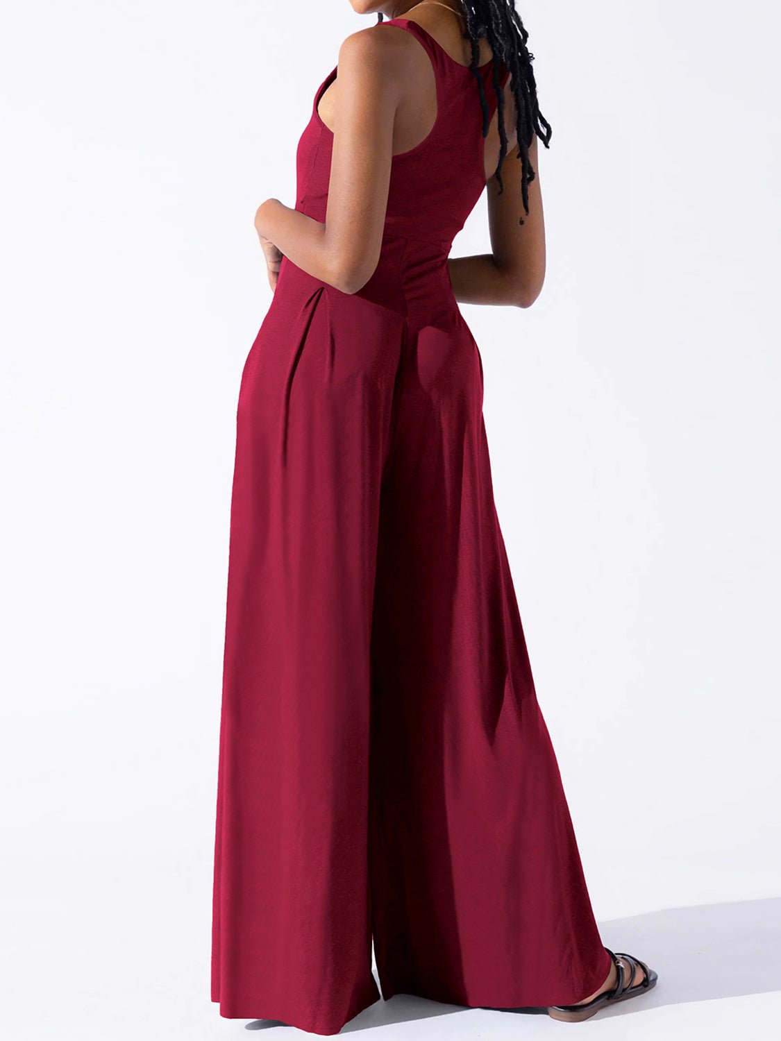 Square Neck Wide Strap Jumpsuit - ViarousViarousViarous