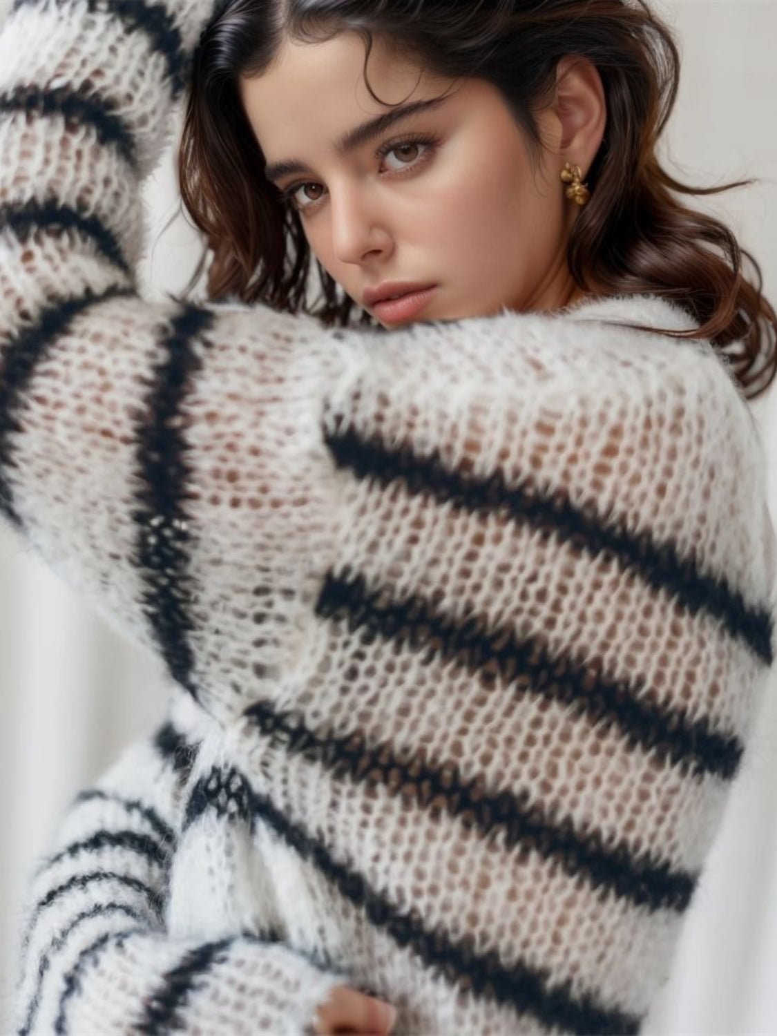 Striped Boat Neck Drop Shoulder Sweater - ViarousViarousViarous