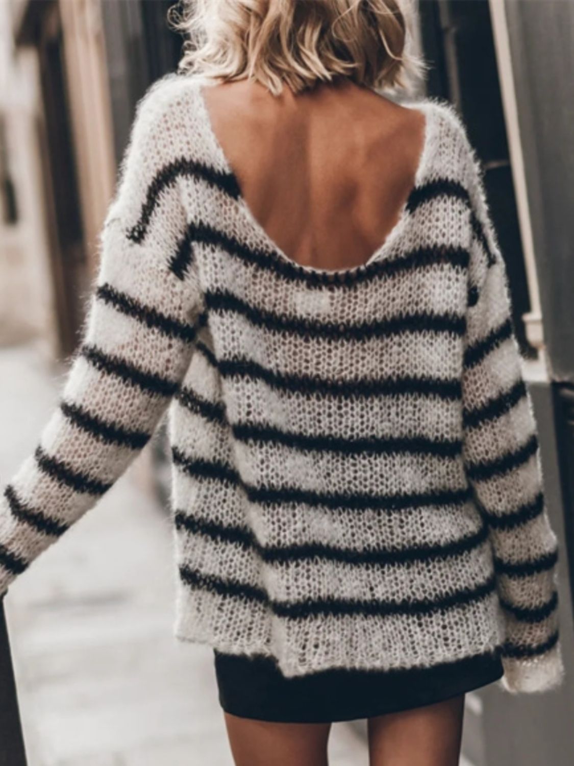 Striped Boat Neck Drop Shoulder Sweater - ViarousViarousViarous