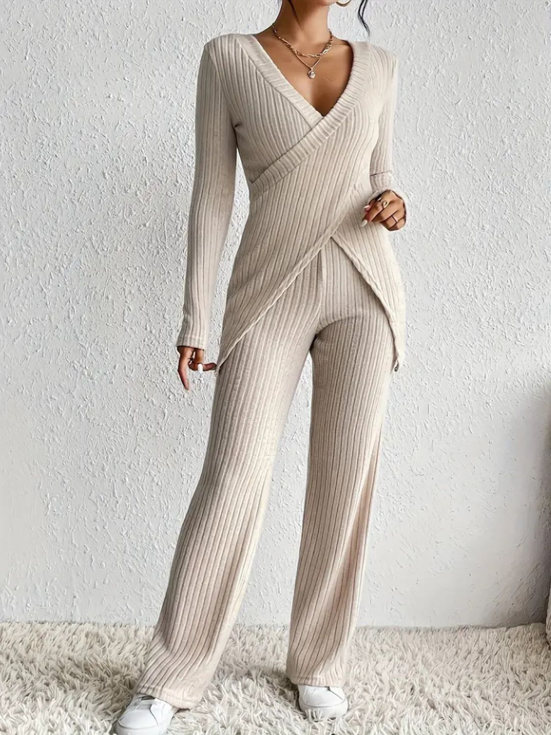 Surplice Long Sleeve Top and Pants Set - ViarousViarousViarous
