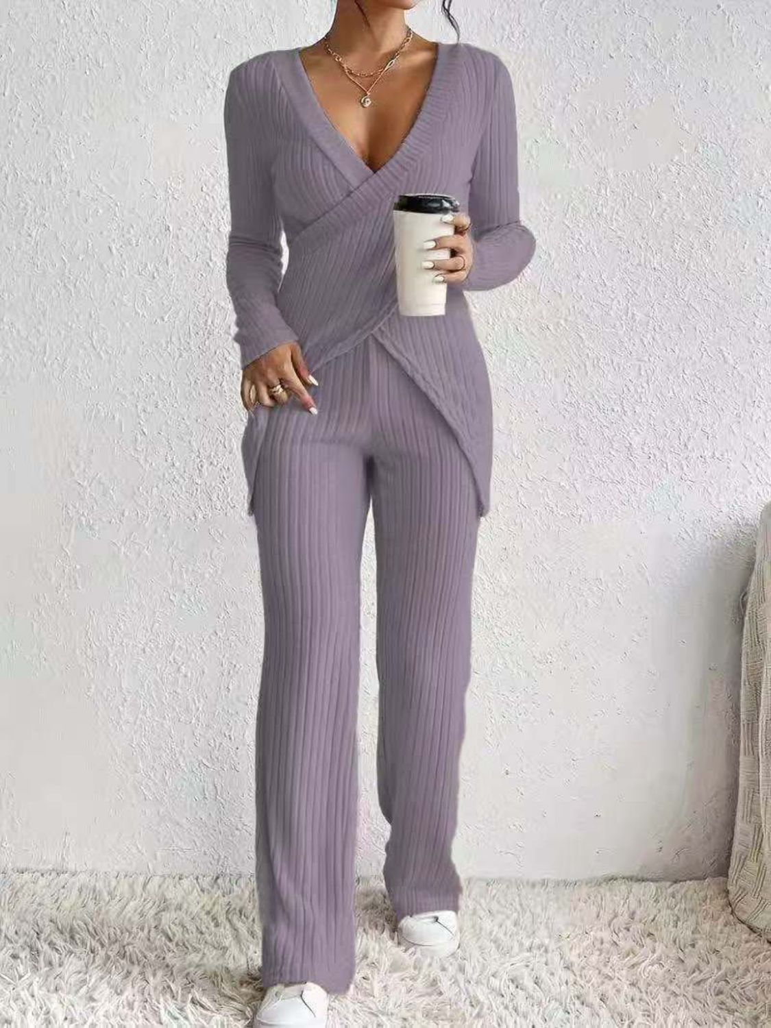 Surplice Long Sleeve Top and Pants Set - ViarousViarousViarous