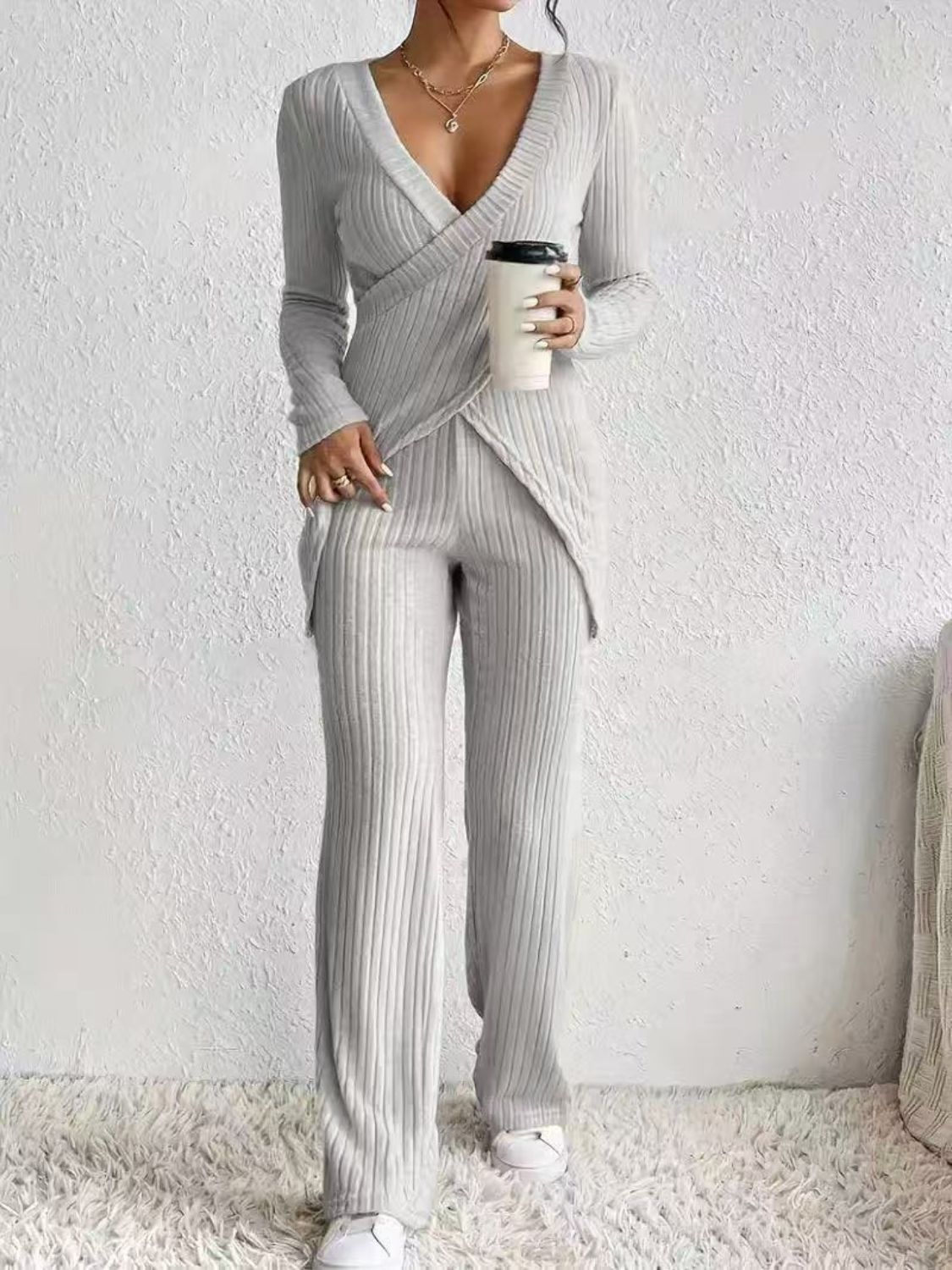 Surplice Long Sleeve Top and Pants Set - ViarousViarousViarous