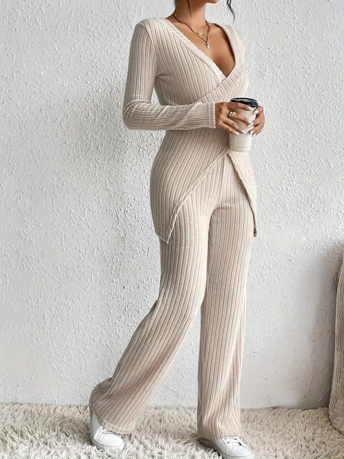 Surplice Long Sleeve Top and Pants Set - ViarousViarousViarous