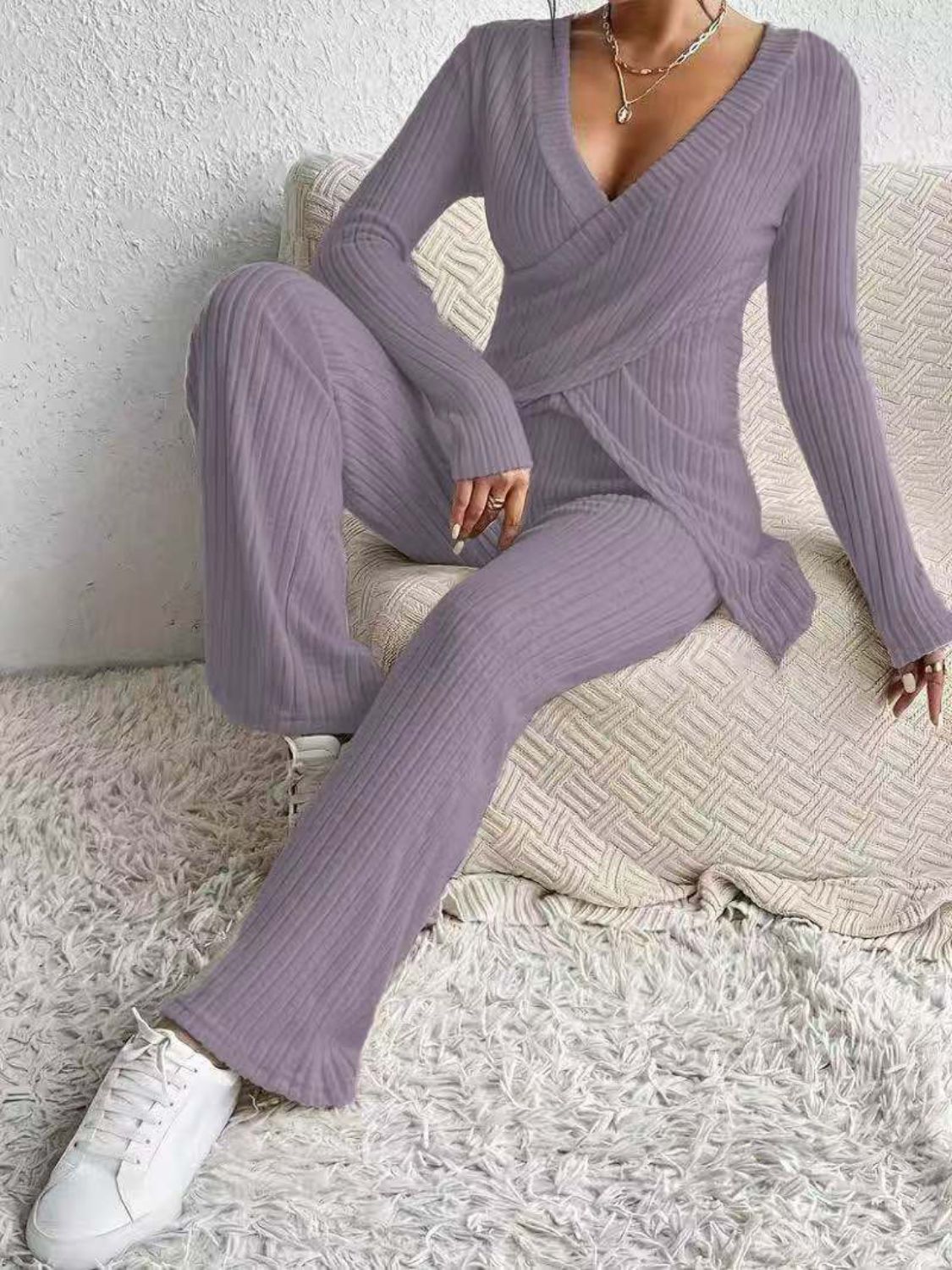 Surplice Long Sleeve Top and Pants Set - ViarousViarousViarous