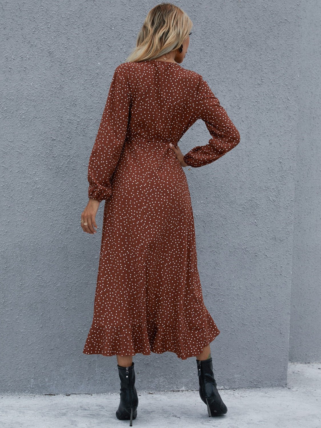 Surplice Neck Ruffled Midi Dress - ViarousViarousViarous