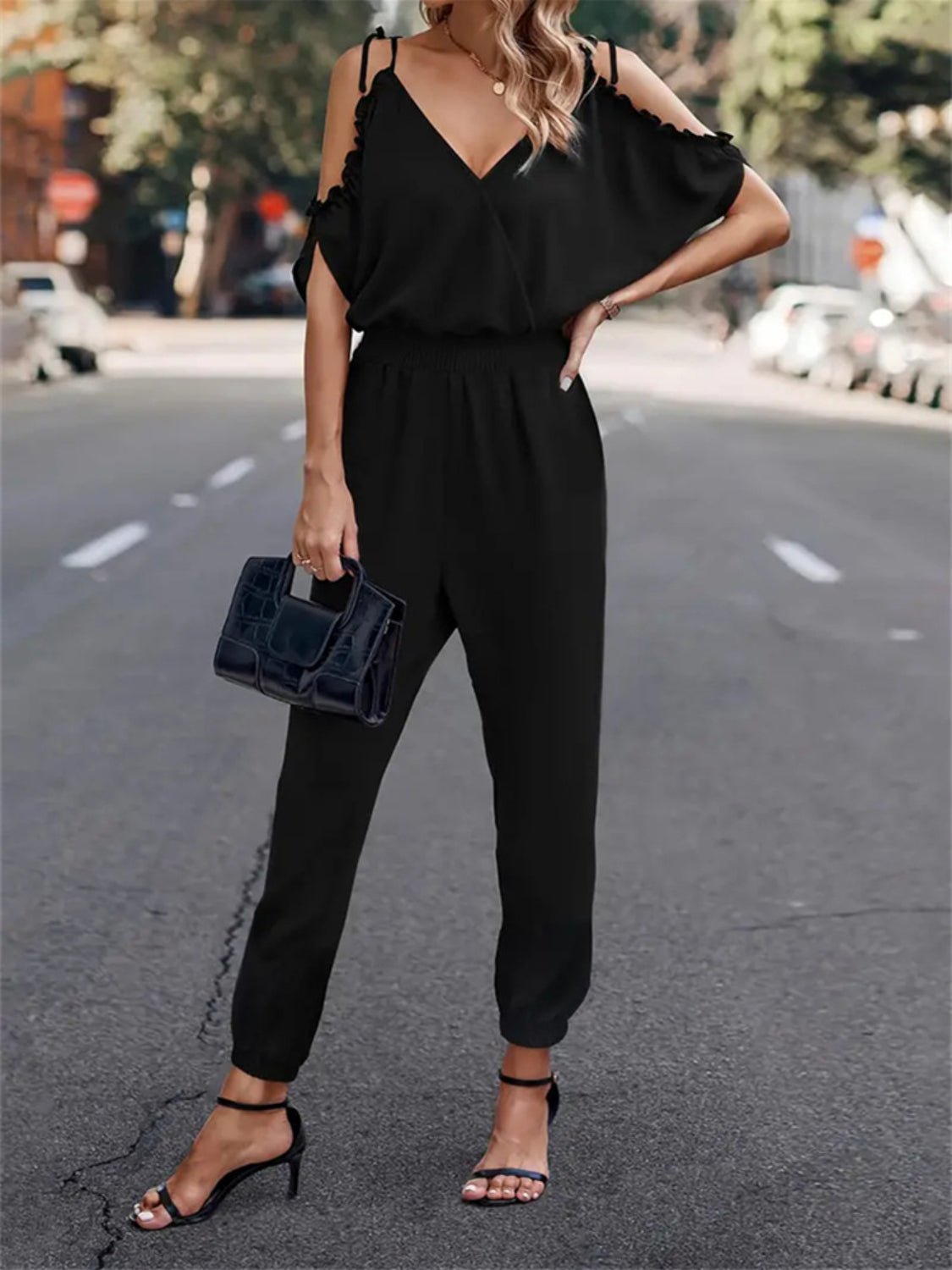 Surplice Tied Spaghetti Strap Jumpsuit - ViarousViarousViarous