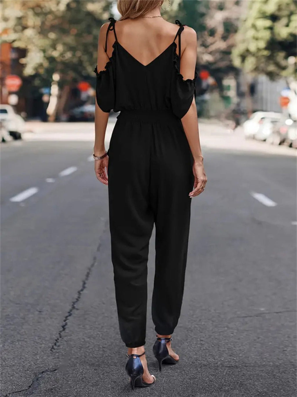 Surplice Tied Spaghetti Strap Jumpsuit - ViarousViarousViarous