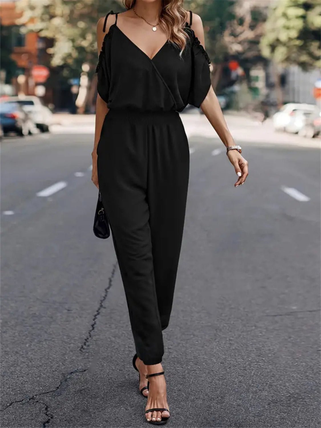 Surplice Tied Spaghetti Strap Jumpsuit - ViarousViarousViarous
