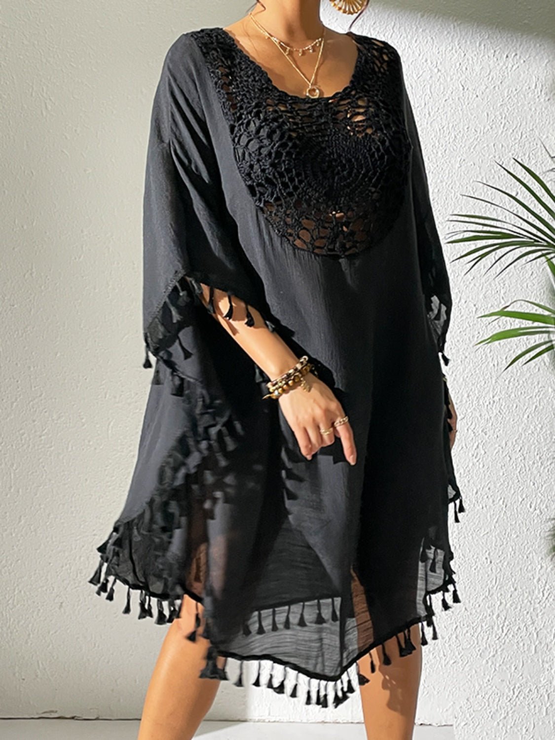 Tassel Cutout Scoop Neck Cover - Up Dress - ViarousViarousViarous