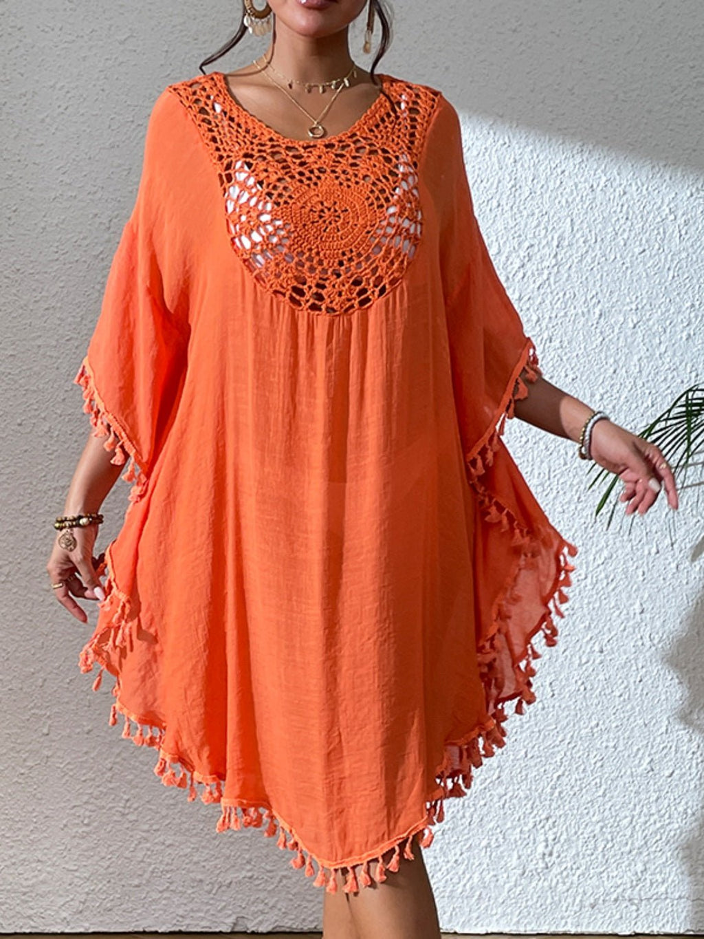Tassel Cutout Scoop Neck Cover - Up Dress - ViarousViarousViarous