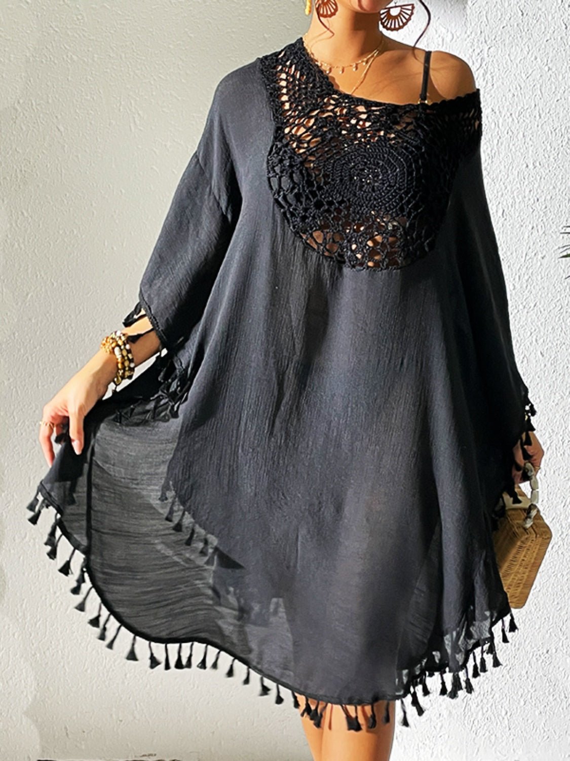 Tassel Cutout Scoop Neck Cover - Up Dress - ViarousViarousViarous