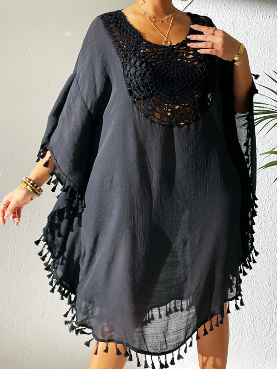 Tassel Cutout Scoop Neck Cover - Up Dress - ViarousViarousViarous