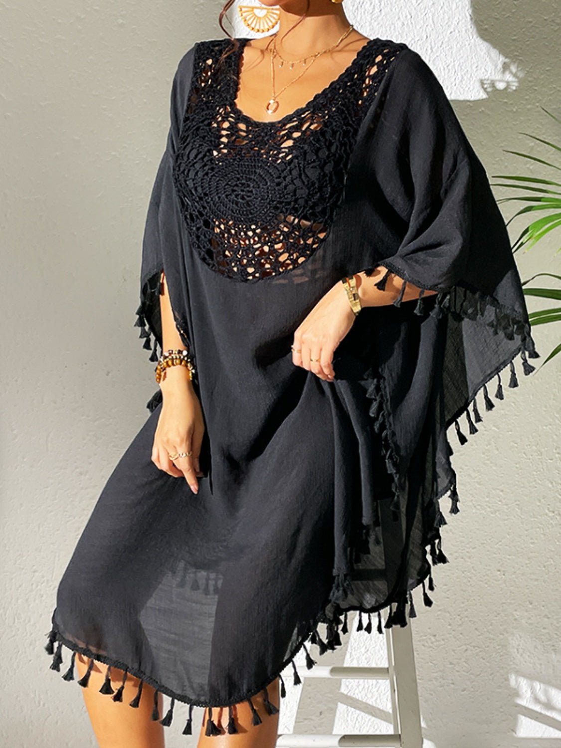 Tassel Cutout Scoop Neck Cover - Up Dress - ViarousViarousViarous