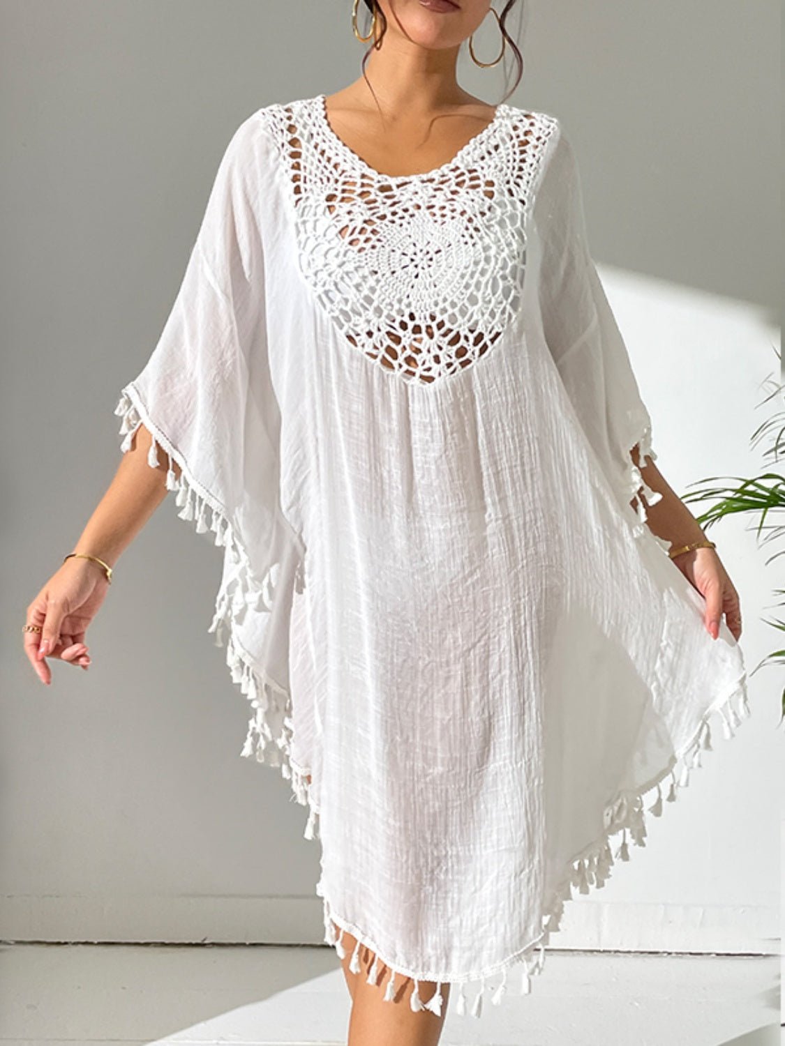 Tassel Cutout Scoop Neck Cover - Up Dress - ViarousViarousViarous