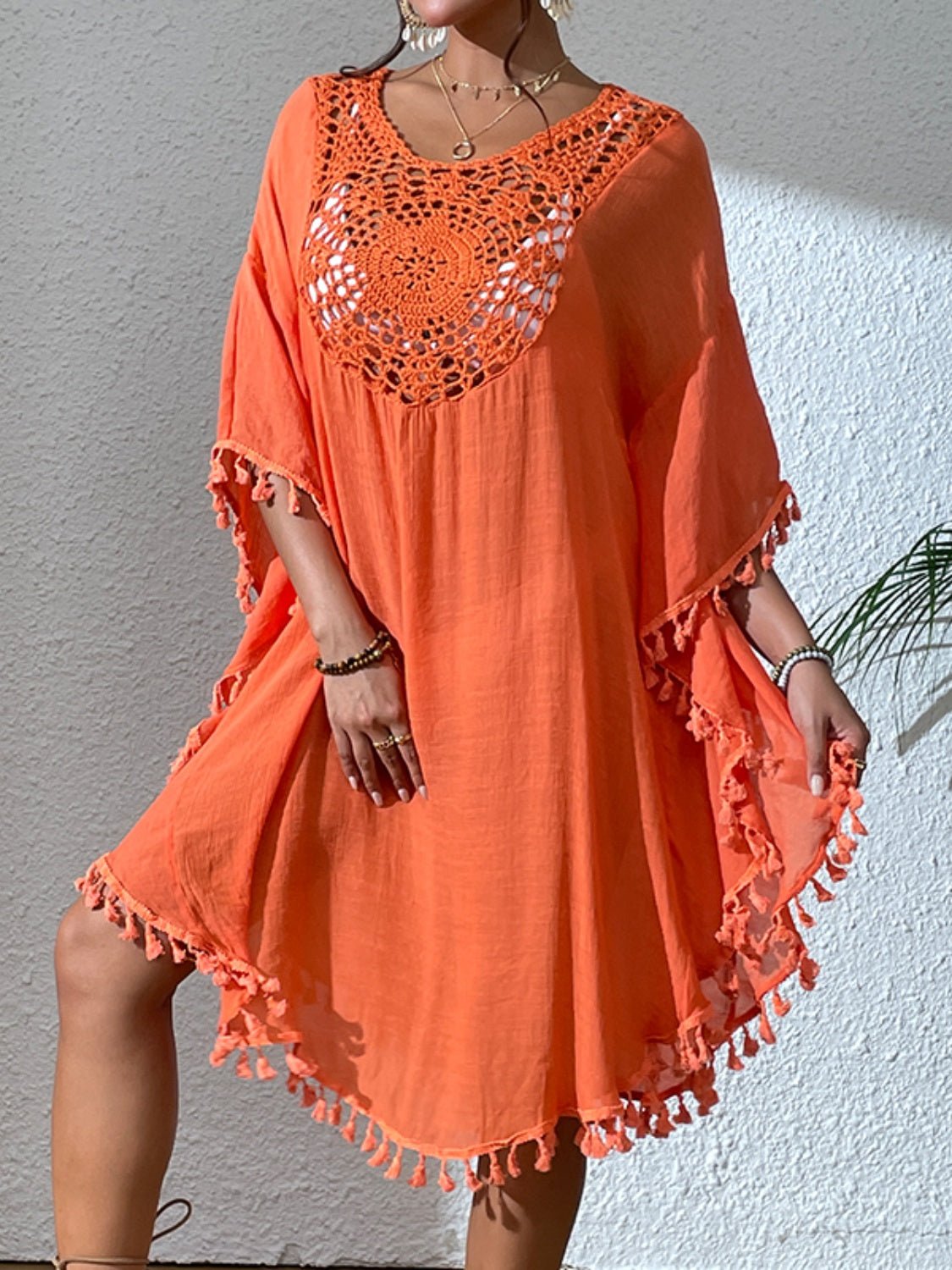 Tassel Cutout Scoop Neck Cover - Up Dress - ViarousViarousViarous