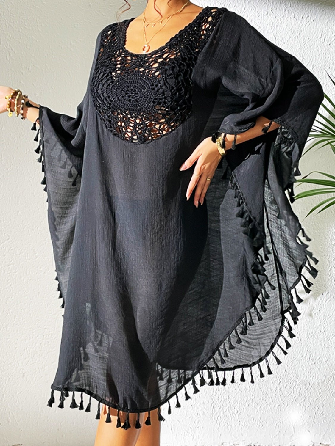Tassel Cutout Scoop Neck Cover - Up Dress - ViarousViarousViarous