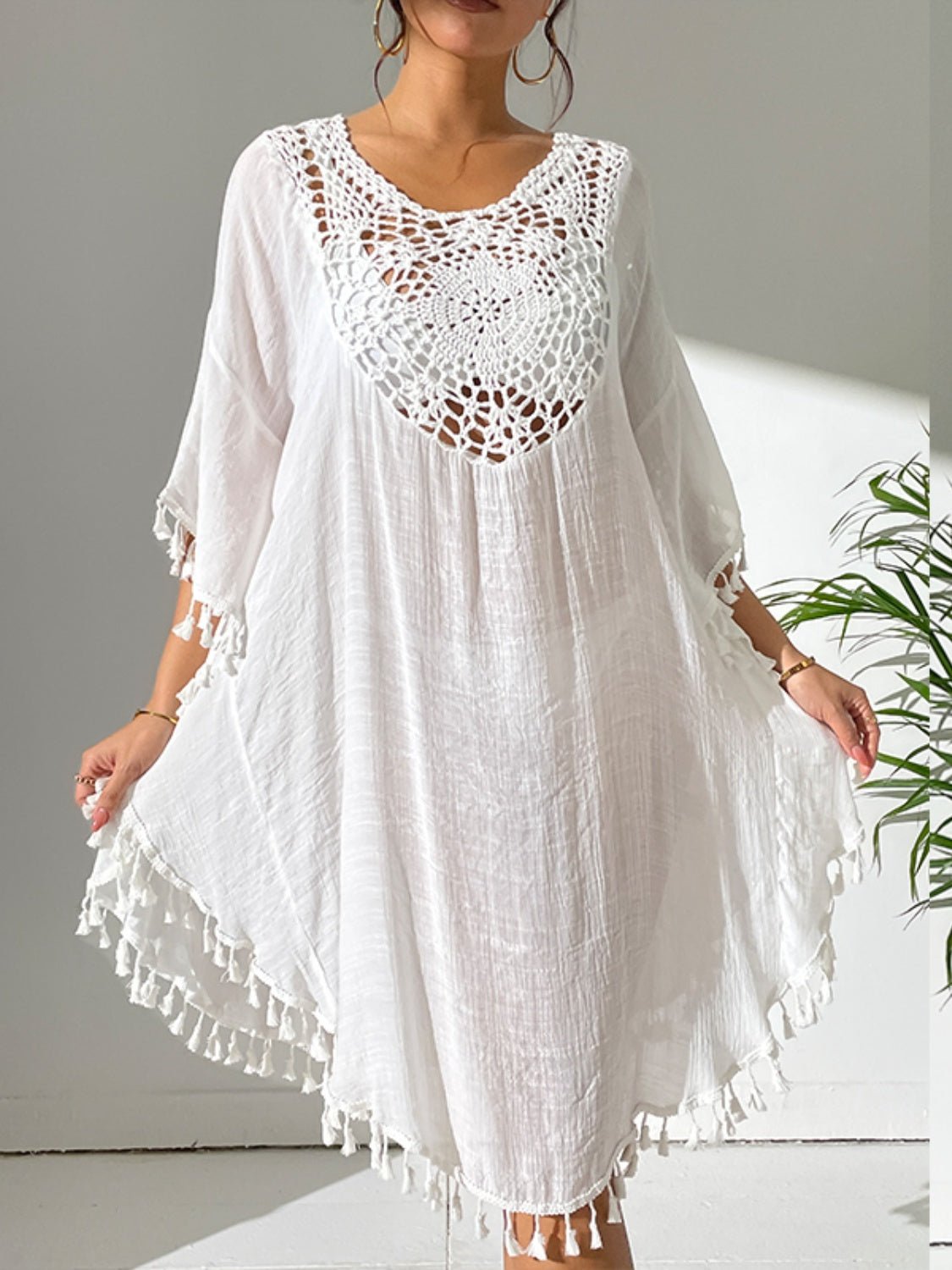 Tassel Cutout Scoop Neck Cover - Up Dress - ViarousViarousViarous