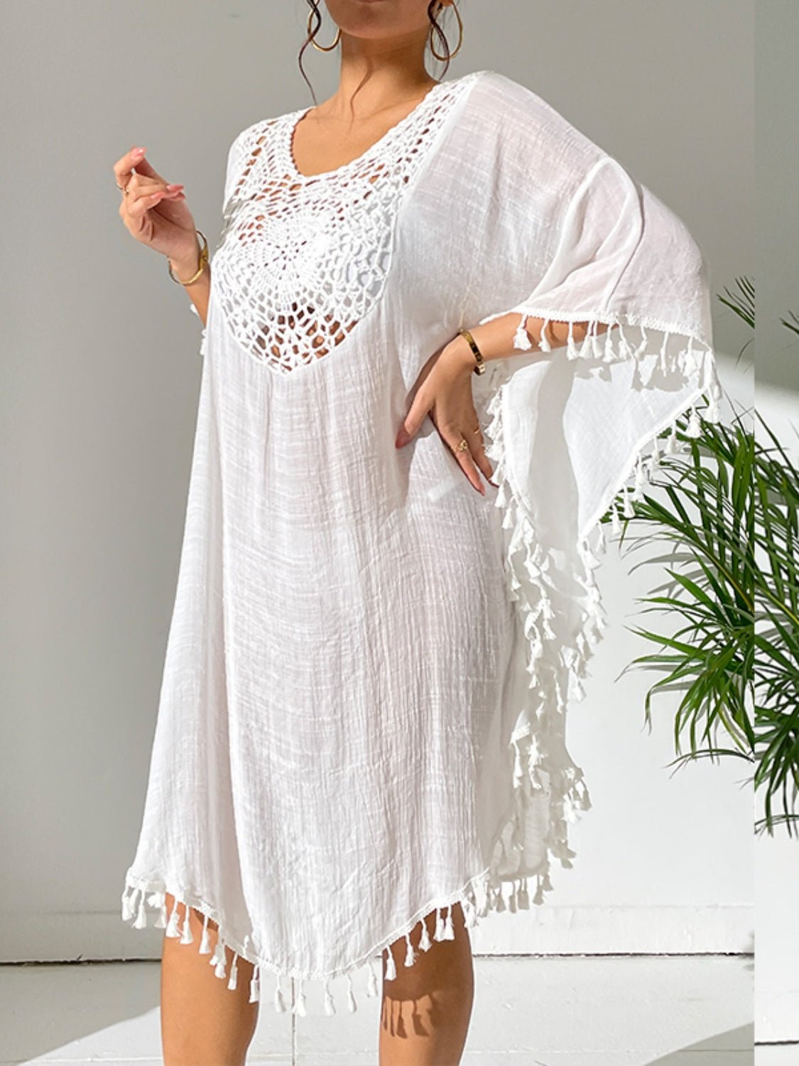Tassel Cutout Scoop Neck Cover - Up Dress - ViarousViarousViarous