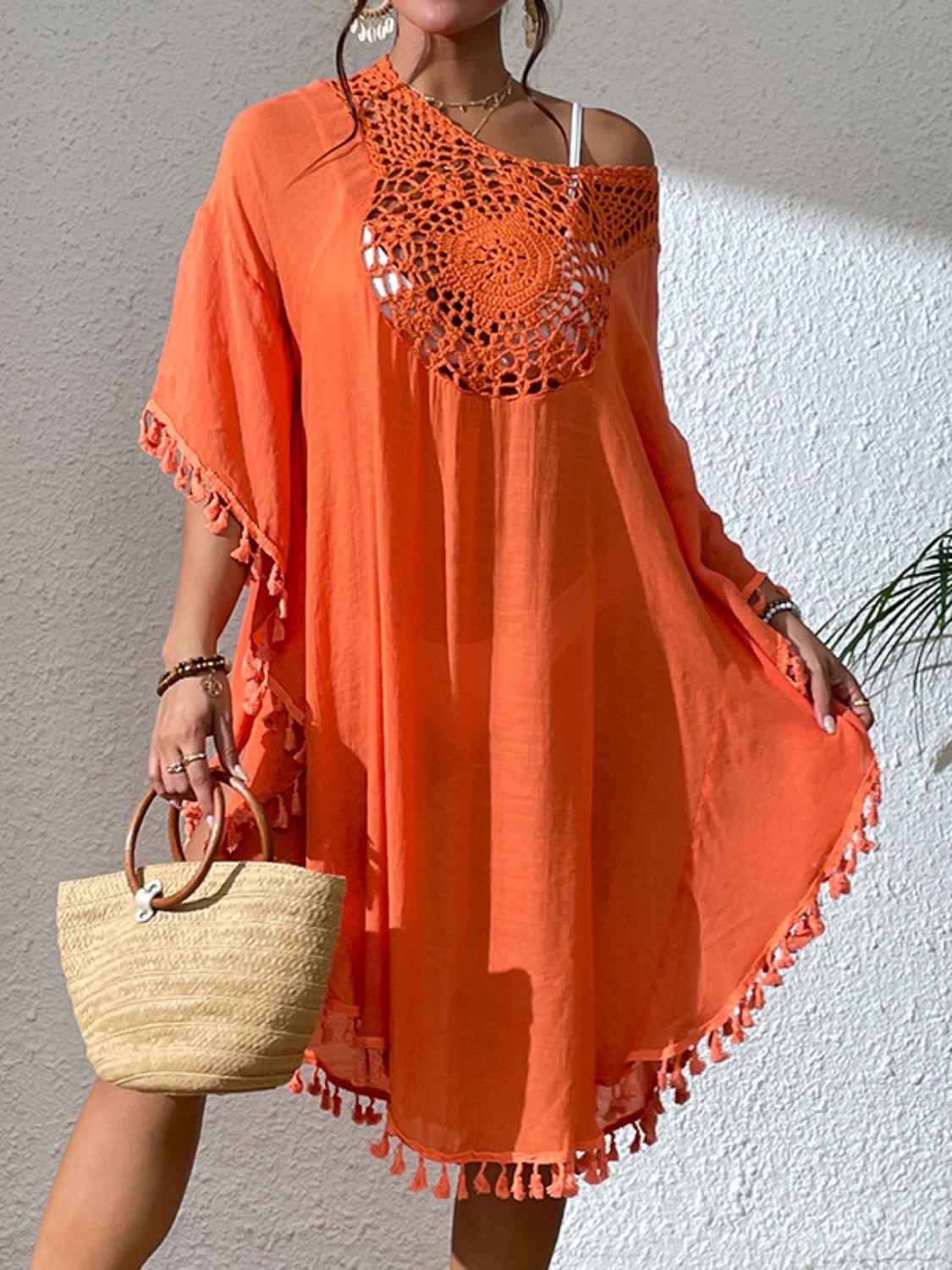 Tassel Cutout Scoop Neck Cover - Up Dress - ViarousViarousViarous