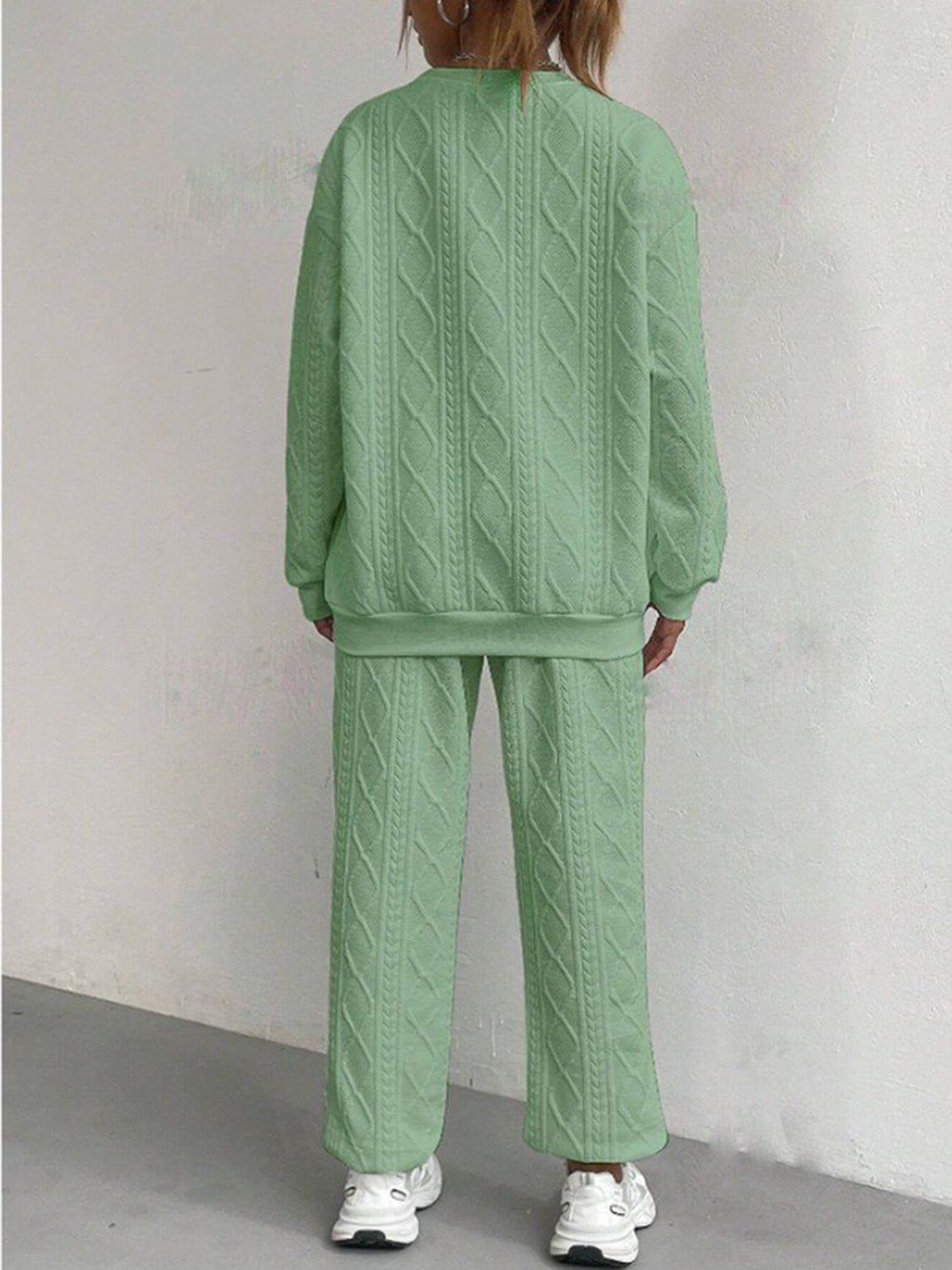 Texture Round Neck Top and Pants Set - ViarousViarousViarous